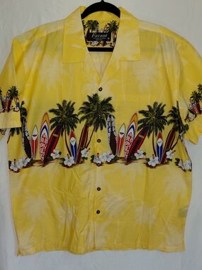 Favant Men's Yellow Hawaiian Surf Print Button-Down Shirt #2215